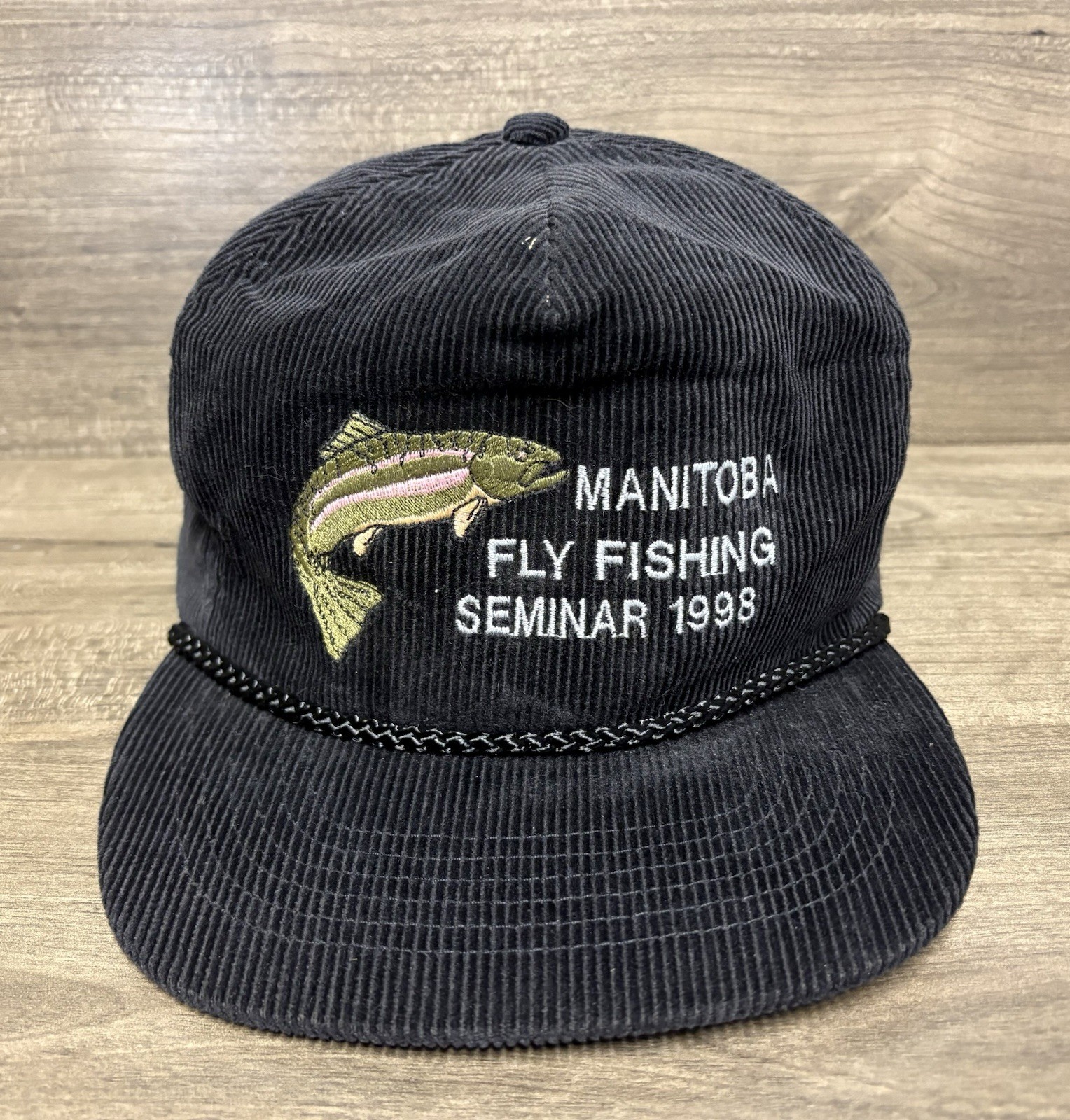 Vintage Manitoba Fly Fishing Seminar 1998 Otto Cap Rope Corduroy Adjustable Hat