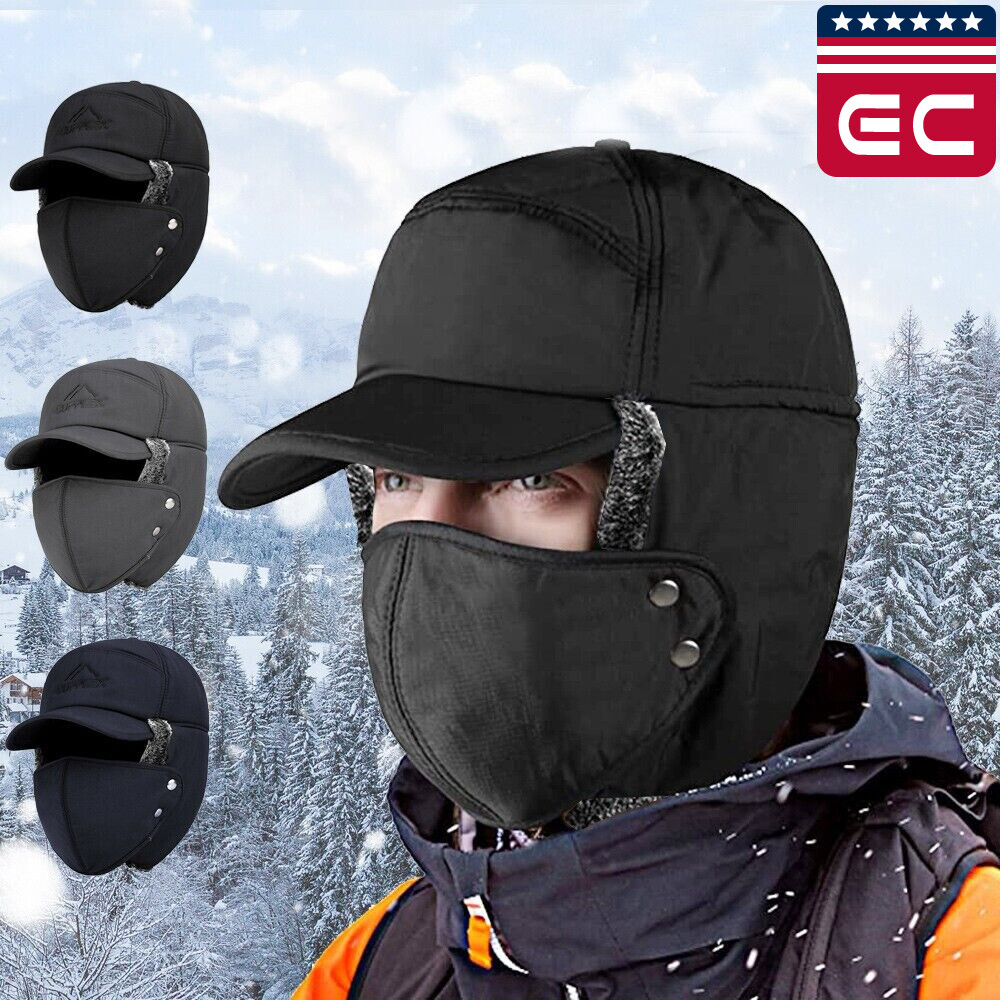 Men Winter Trapper Hat Fur Ear Flap Warm Aviator Cap Face Mask Windproof Thermal