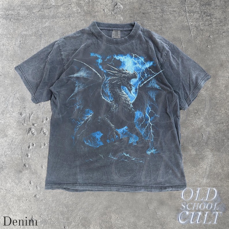 Vintage Dragon Fantasy 90s Graphic Tee Gothic Lightning Retro T-Shirt