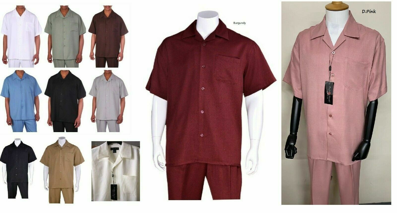 Men’s summer 2-pc walking suit (short sleeve shirt and pants), Solid color #2954