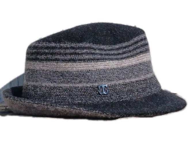Callanan Millinery Wool Floppy Fedora Hat Gray & Black Striped One Size Fit