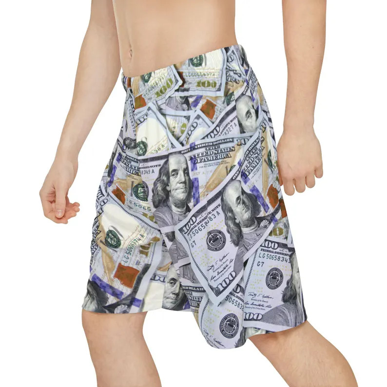 Money Hundred Dollar Bill Hawaiian Shorts Mens Beach Summer Casual