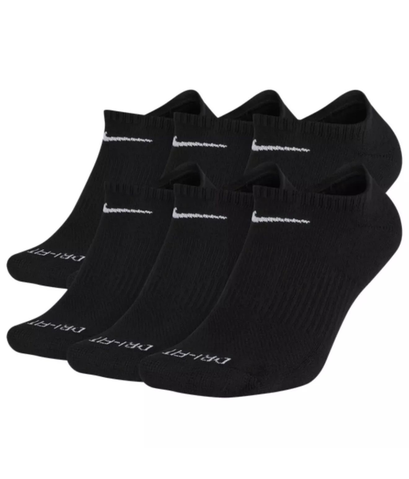 Nike NO SHOW Everyday Plus Cushion Unisex Drifit Socks – LARGE – BLACK – 6 Pair