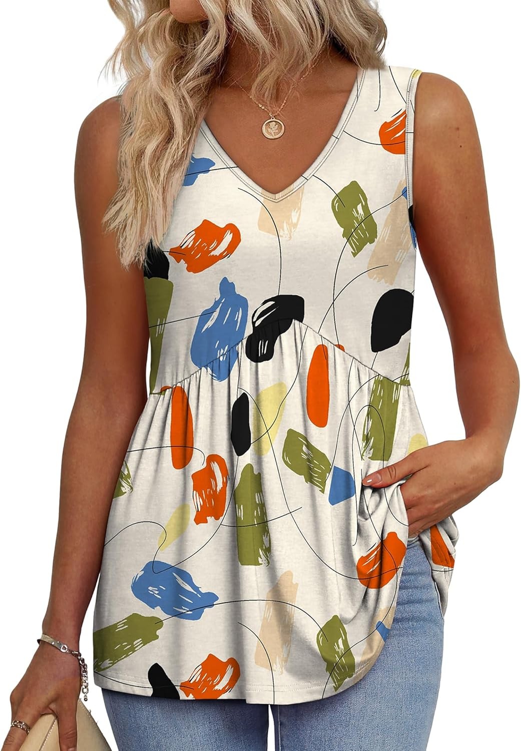Womens Flowy Babydoll Tank Top Sleeveless V Neck Peplum Summer Casual Blouse