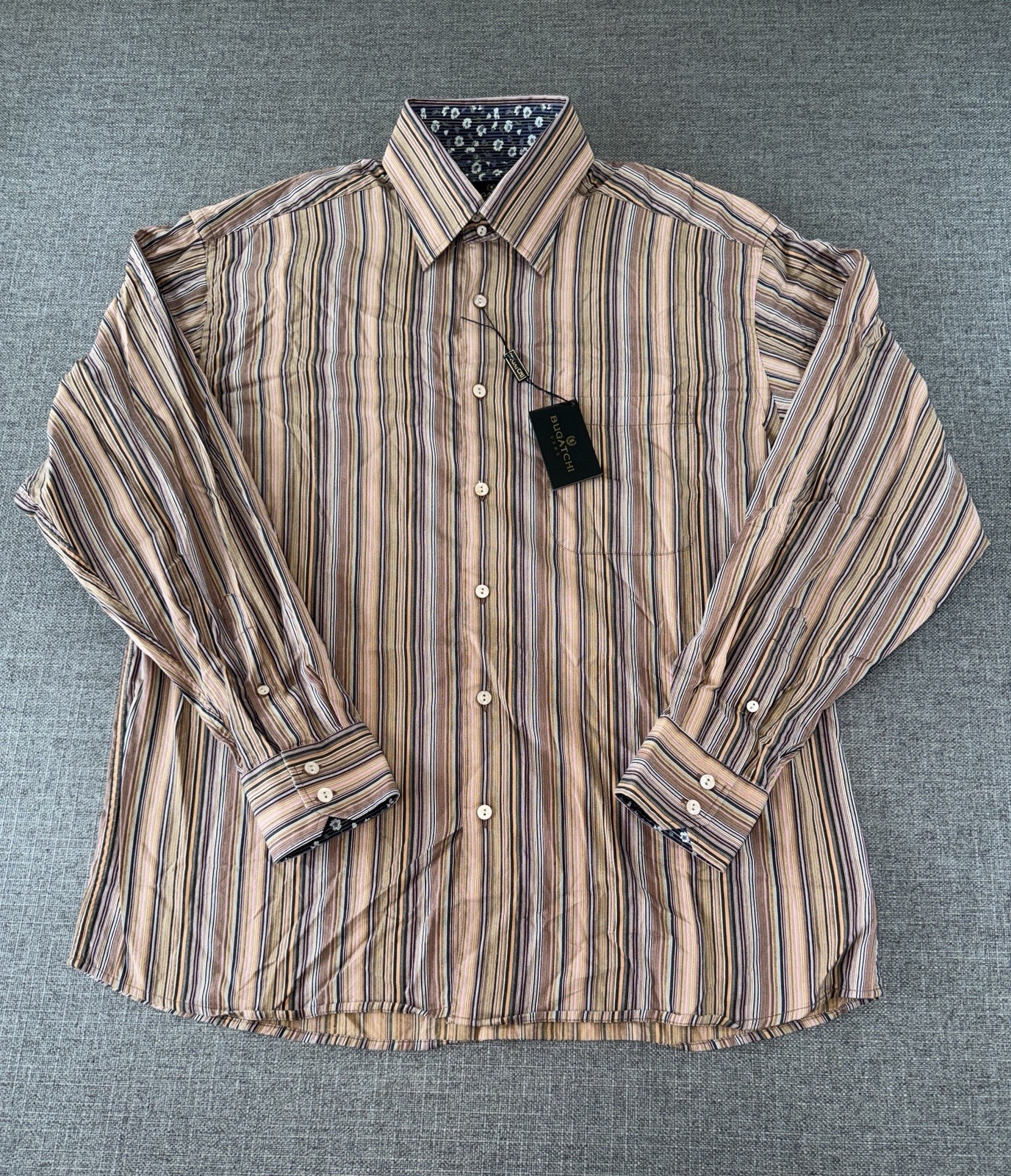 NWT BUGATCHI UOMO Button Up Shirt Men’s Large Shaped Fit Multi-Color Striped