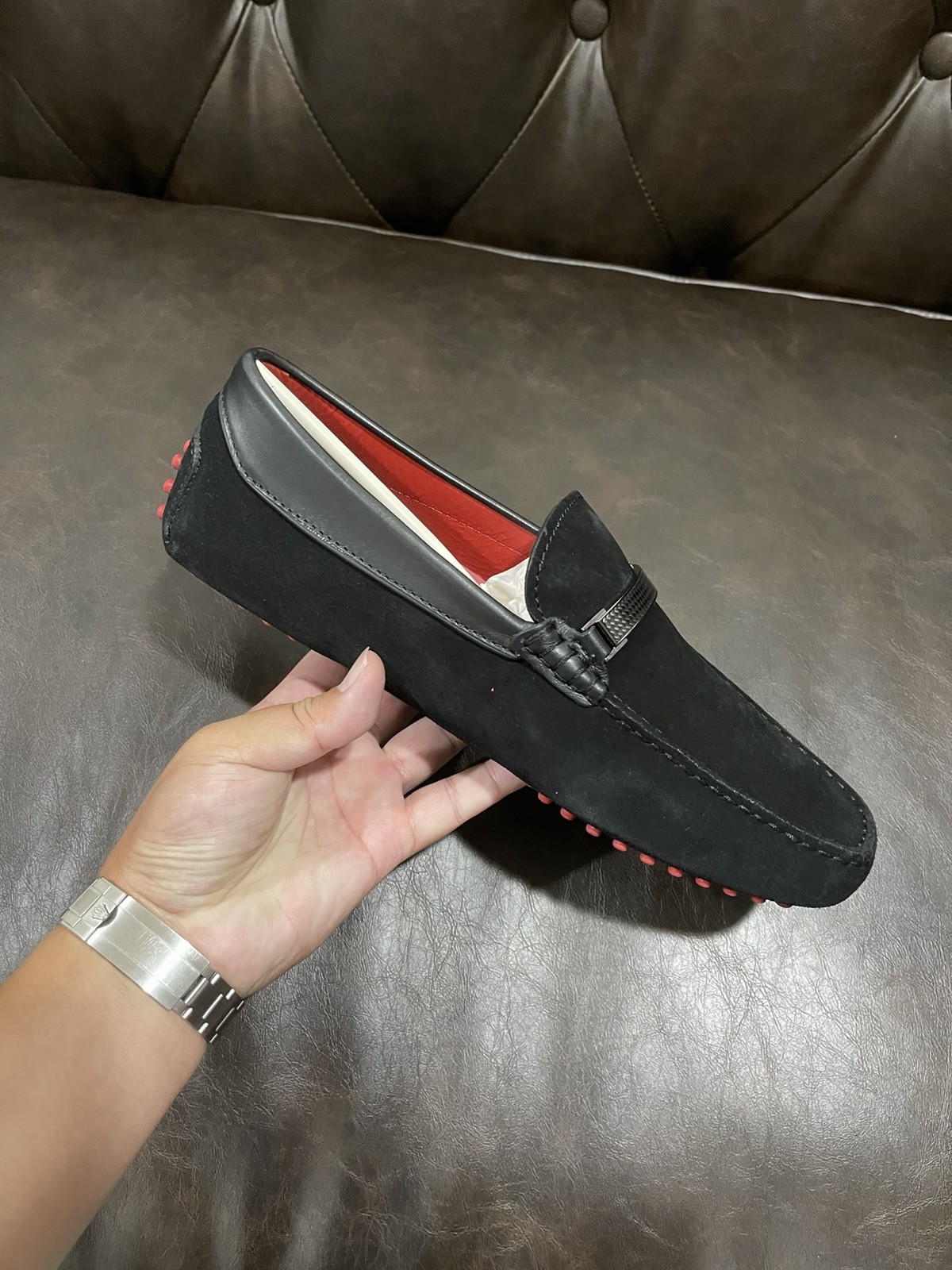 TOD’S for Ferrari Men’s Black Suede Slip-On Loafer Logo US 6 EU 39 w/ Box