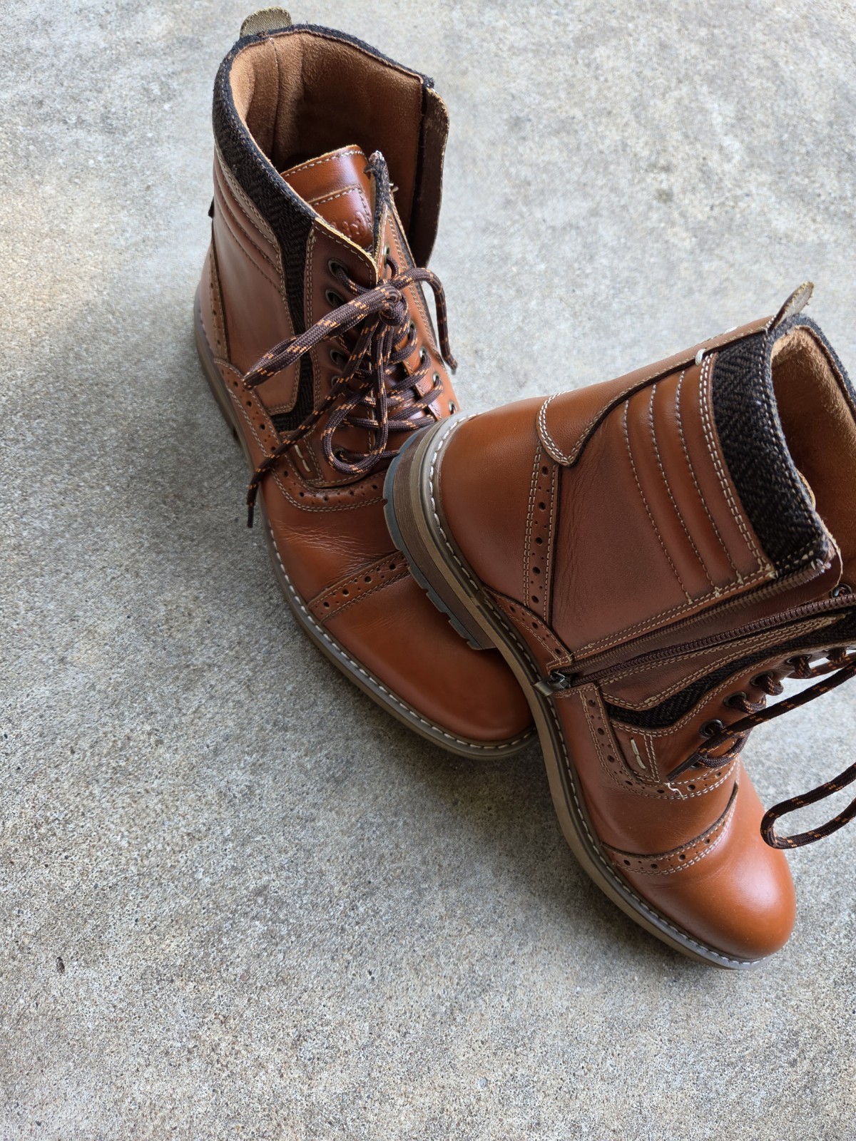 Aldo Men’s Brown Leather Ankle Boots Lace-Up Side Zipper Cap Toe 10.5