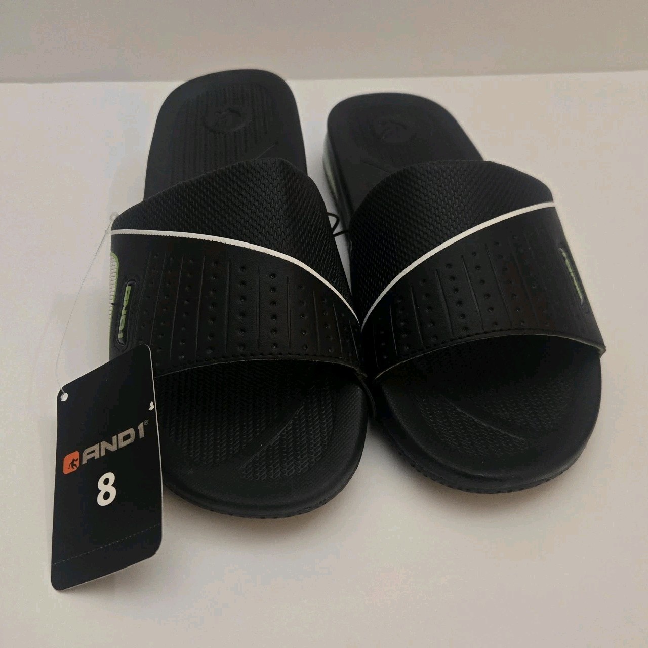 AND1 Timeout Slides Mens Size 8 Black Lime NEW W/ Tags Rare Streetwear Sandals
