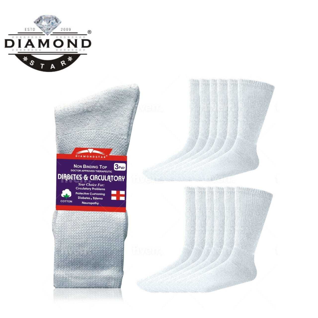 12 Pairs Health Circulatory Crew Cotton Diabetic Socks White 9-11 10-13 13-15