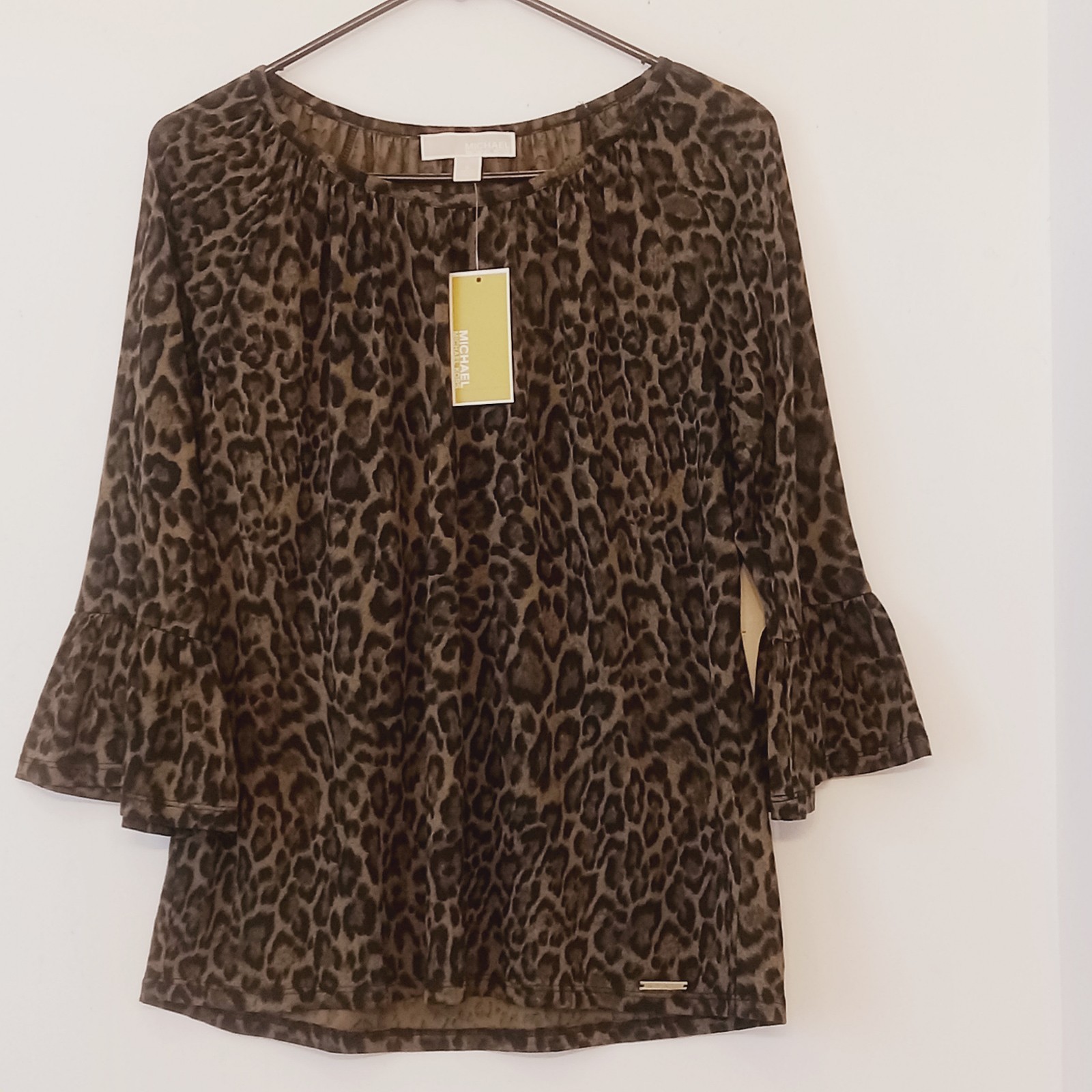 NWT Michael Kors Olive Green Leppard Print Tunic Top Size Small MSRP $64.00