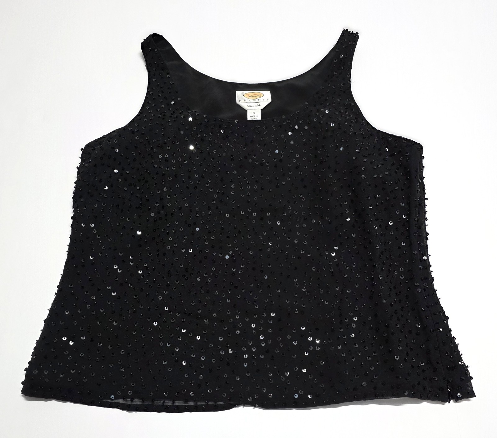 Talbots Chic Evening Party Sequin Silk Overlay Sleeveless Tank Black 10P $110
