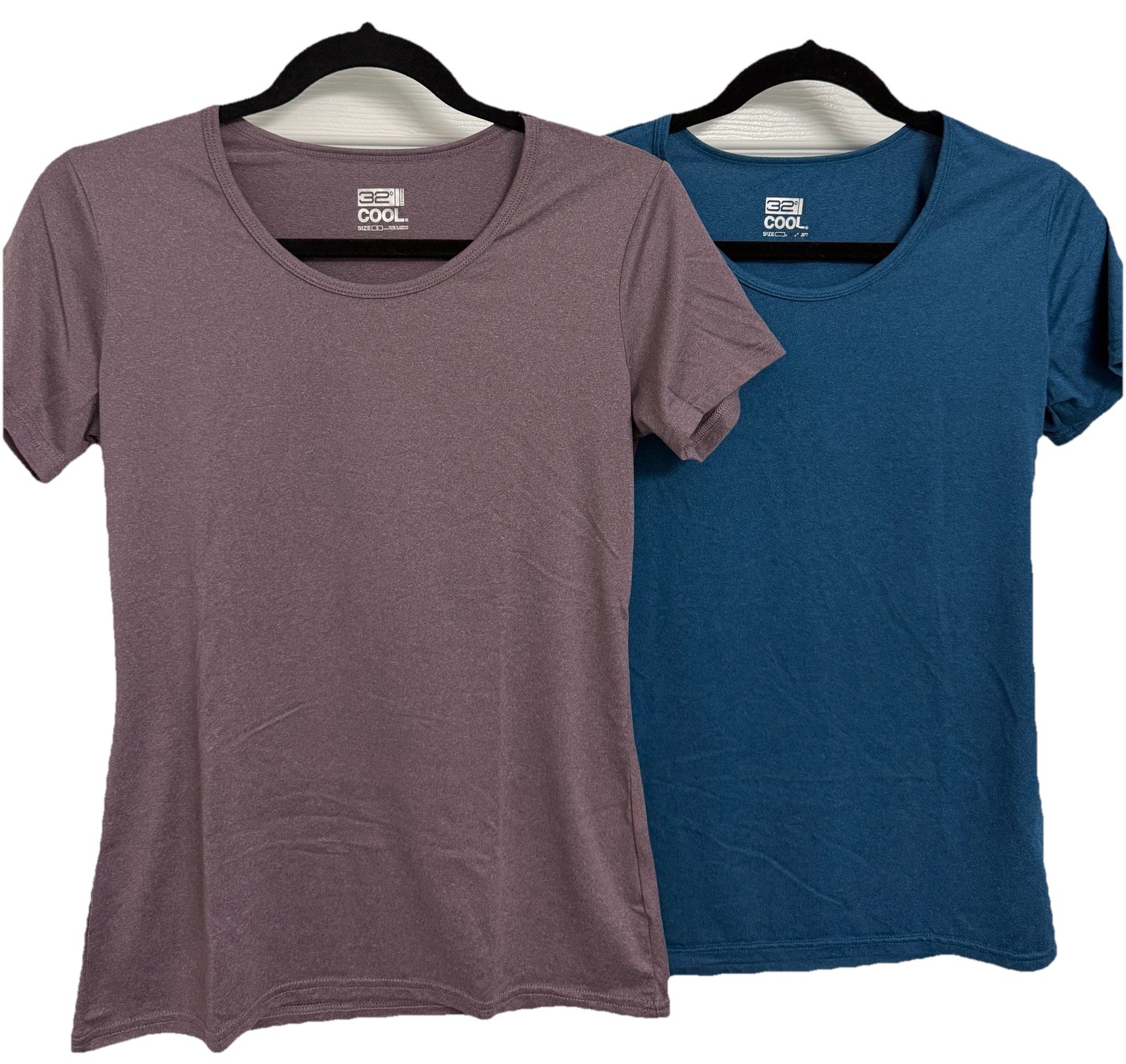 32 Degrees Cool Lot 2 Women’s S Activewear Scoop Neck Stretch Tee Purple Blue