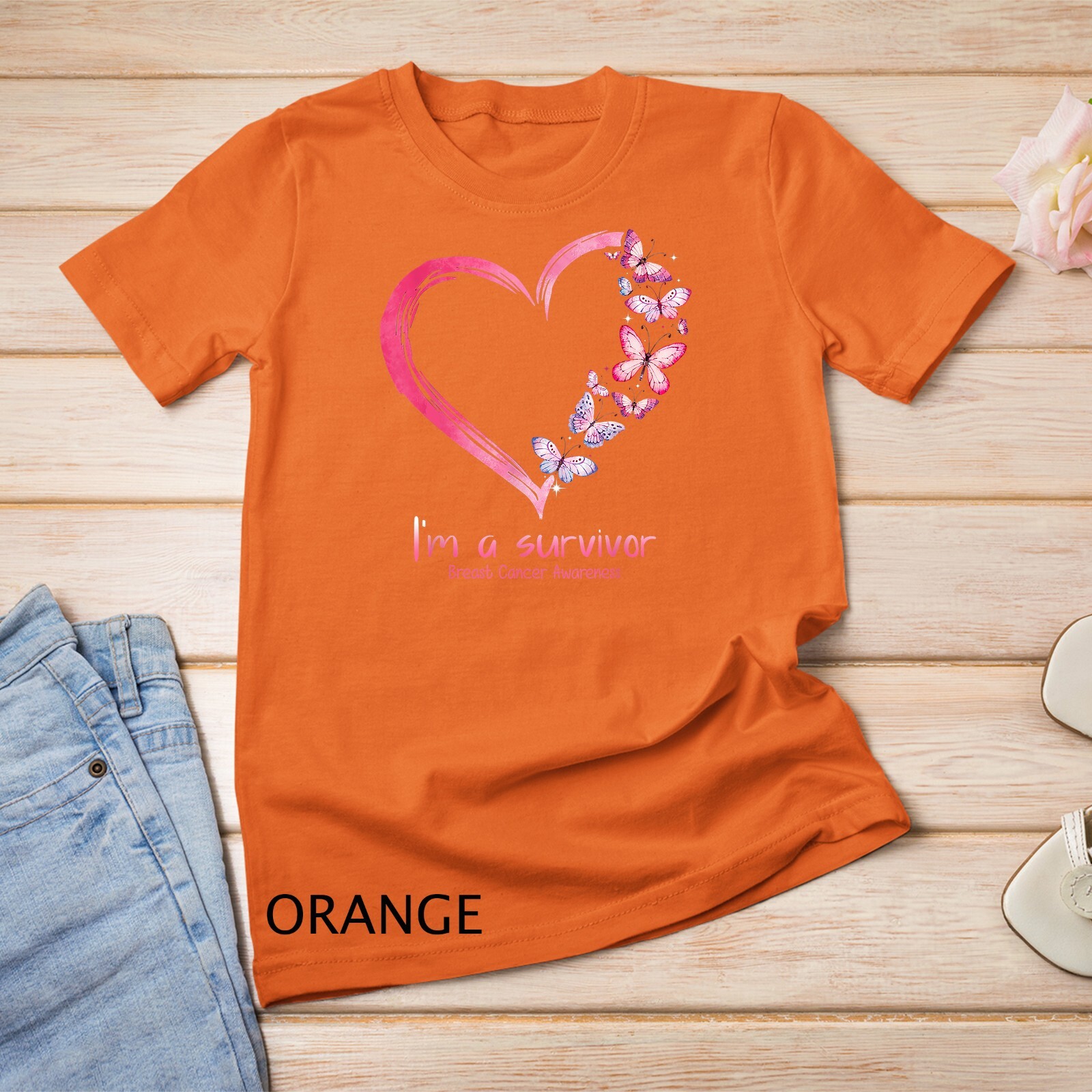 Pink Butterfly Heart I’m A Survivor Breast Cancer Awareness Unisex T-shirt