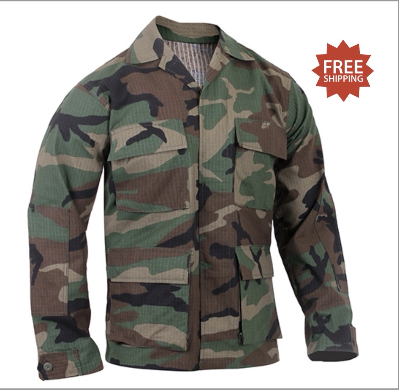 Rothco 5944 Woodland Camo Rip-Stop Battle Dress Uniform BDU Shirt -Sz M / Medium