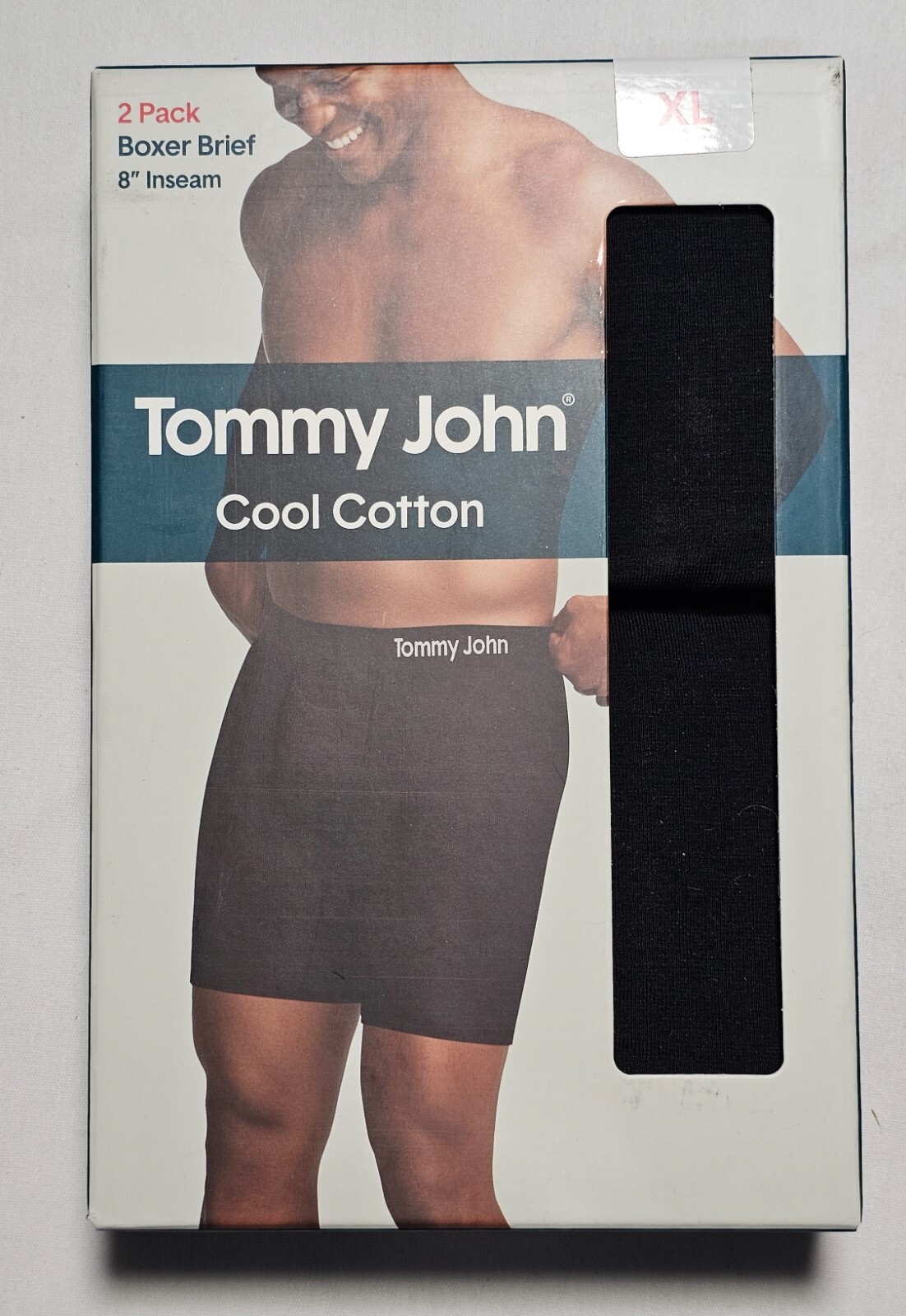 Tommy John Cool Cotton 8-Inch Boxer Brief – XL – Black / Black – 2 Pack