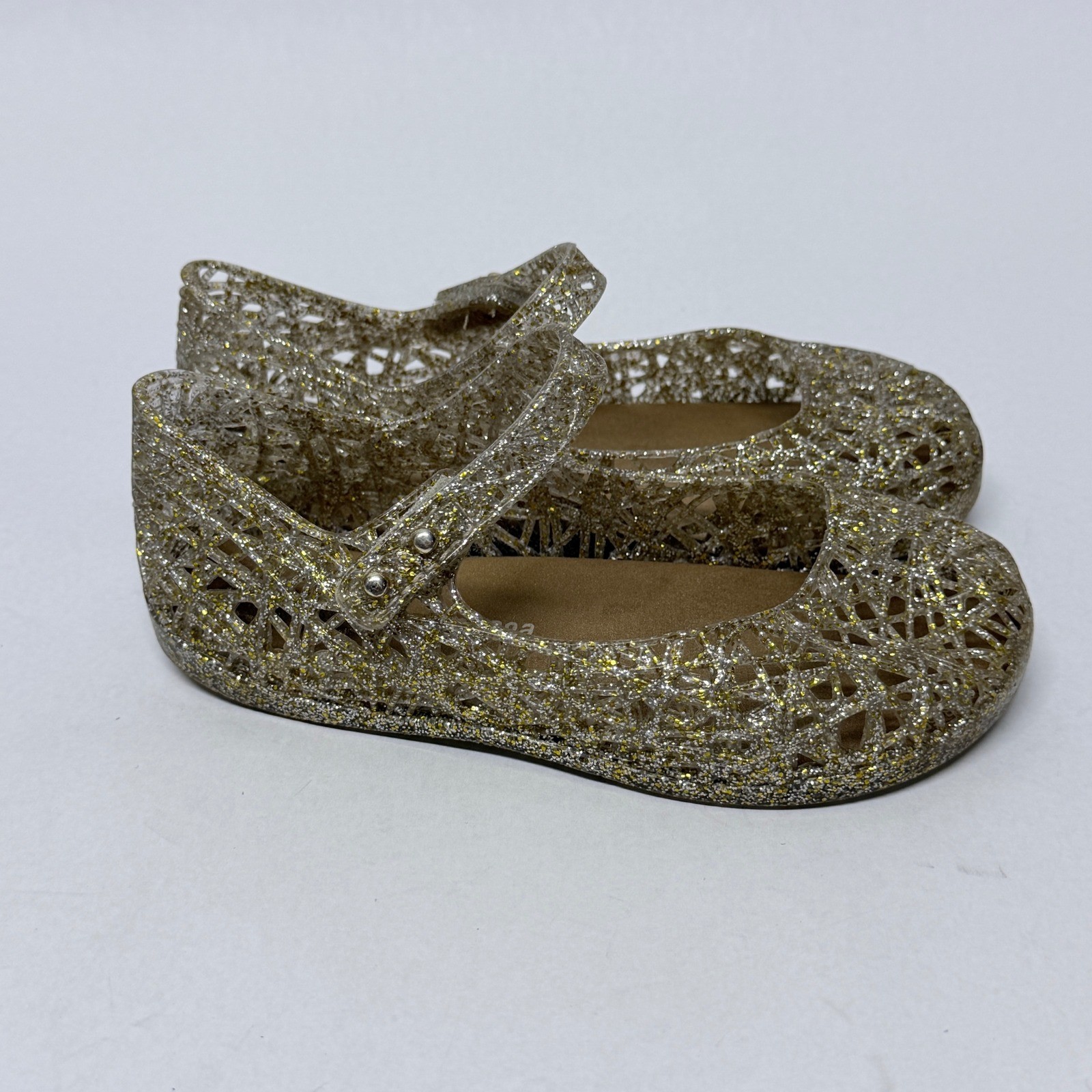 Mini Melissa x Campana Zig Zag Gold Glitter Jelly Mary Jane Flats Toddler Size 5