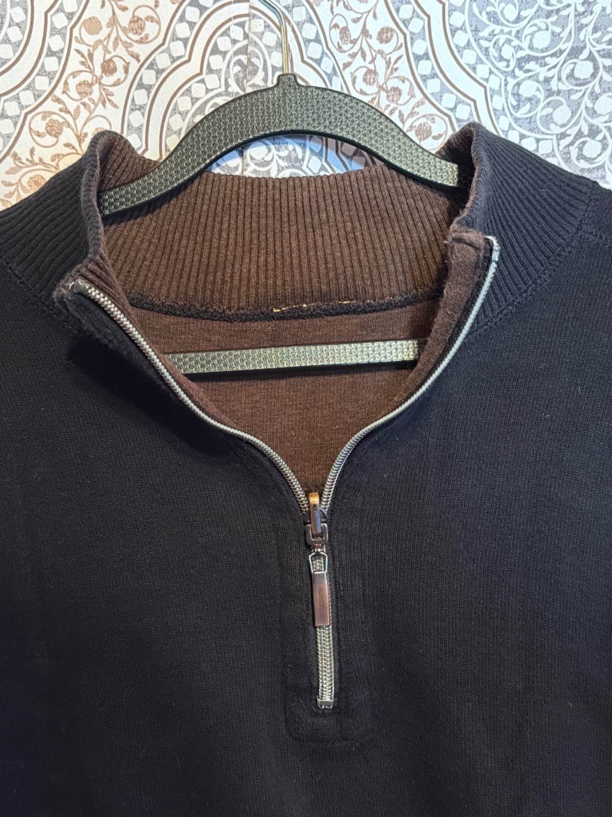 Vintage Black Half-Zip Reversible Sweater Ribbed Collar & Cuffs Mens Size XL
