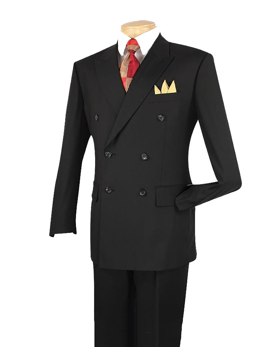 Vinci Men Solid Color Double Breasted Classic Regular Fit Suit Elastic Waist NEW