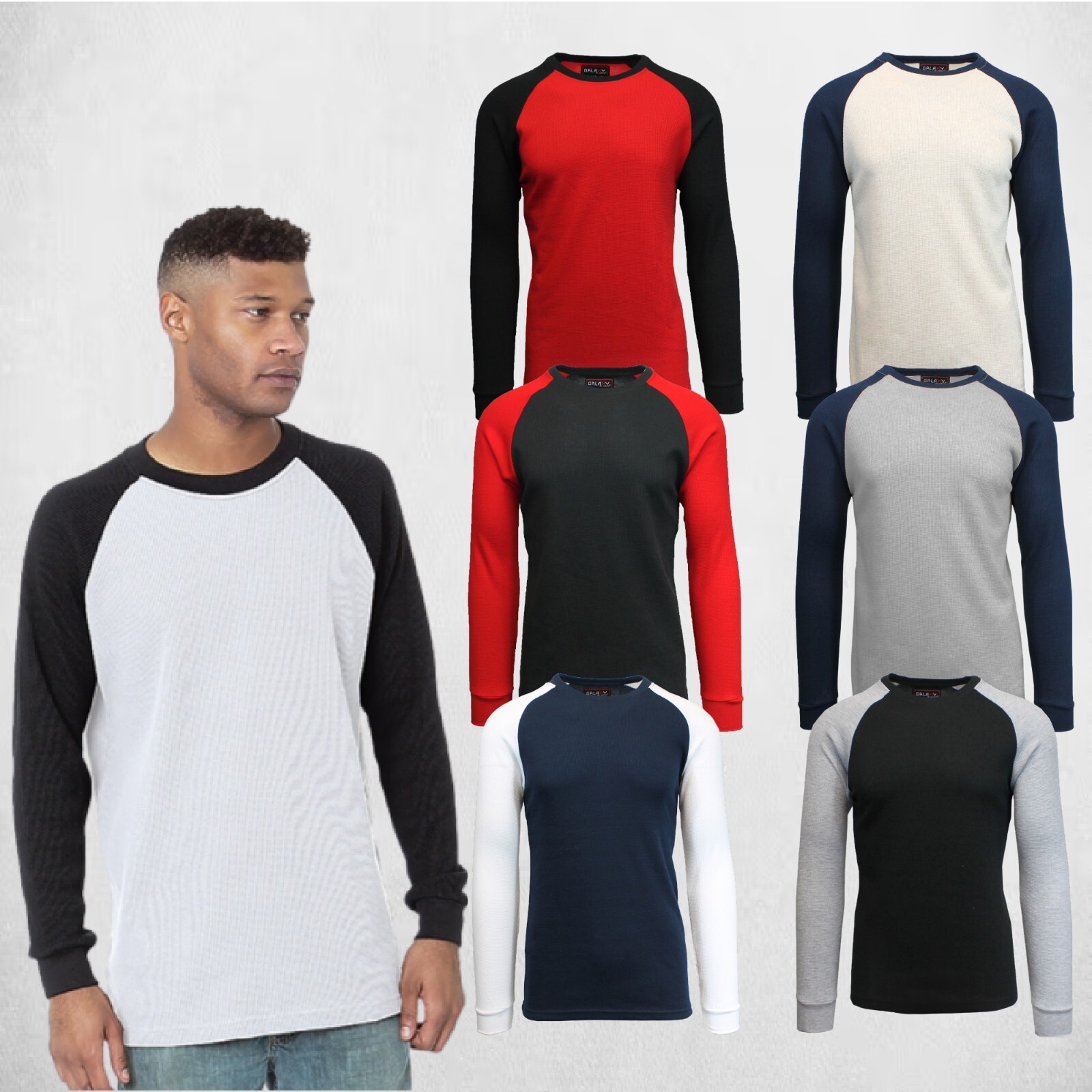 Mens Long Sleeve Thermal Shirt Raglan Tee Crew Neck S M L XL 2XL 3XL 4XL 5XL NEW