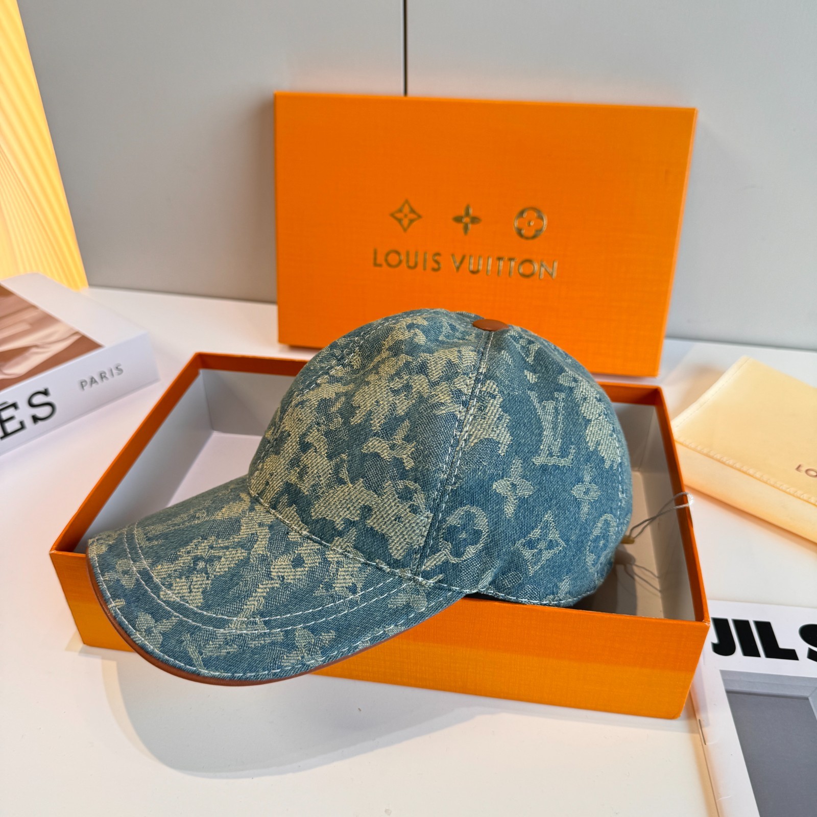 Moncler Men’s Vintage Denim Baseball Cap (Size M)