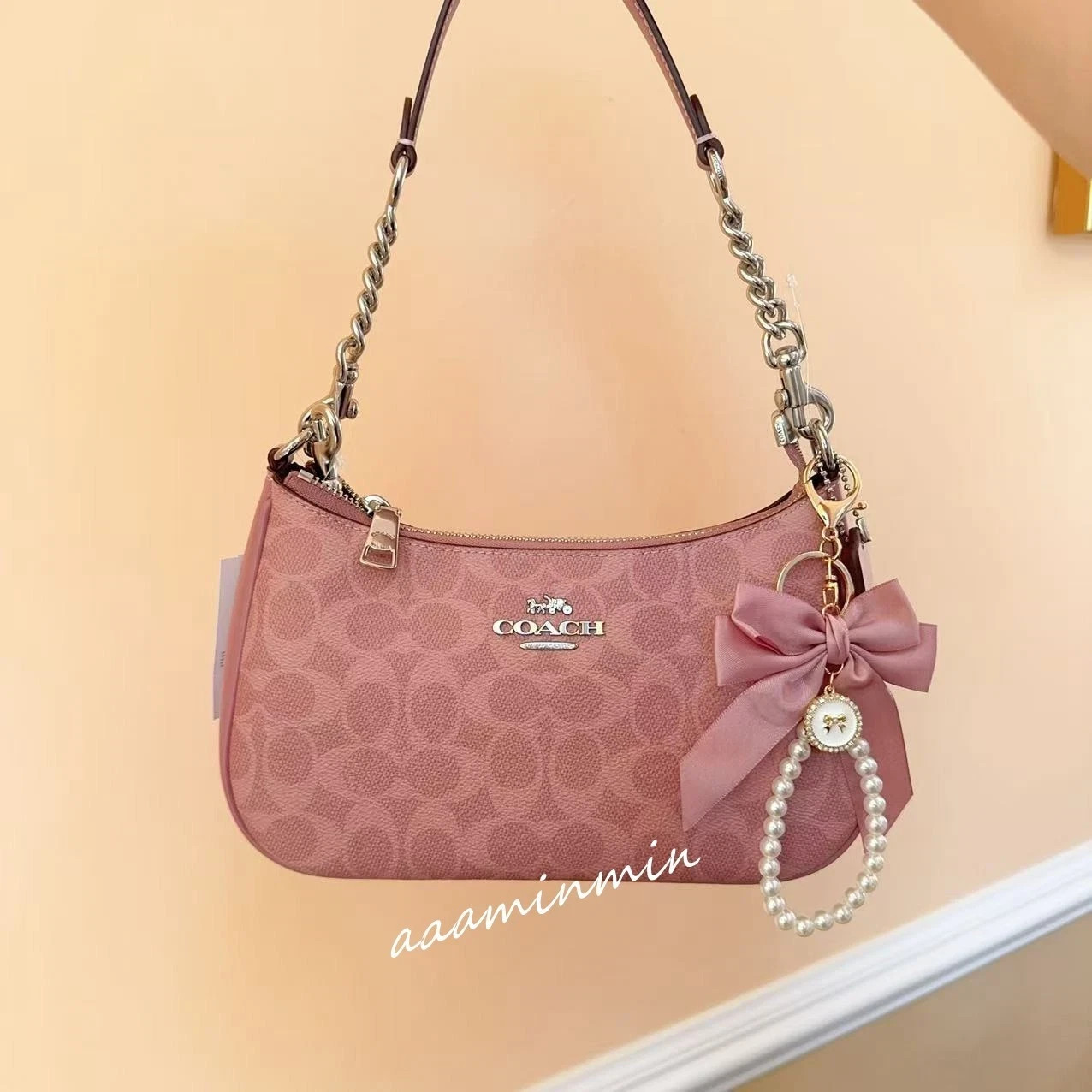 NWT COACH Teri Shoulder Bag In Signature Canvas CV933 Dusty Pink
