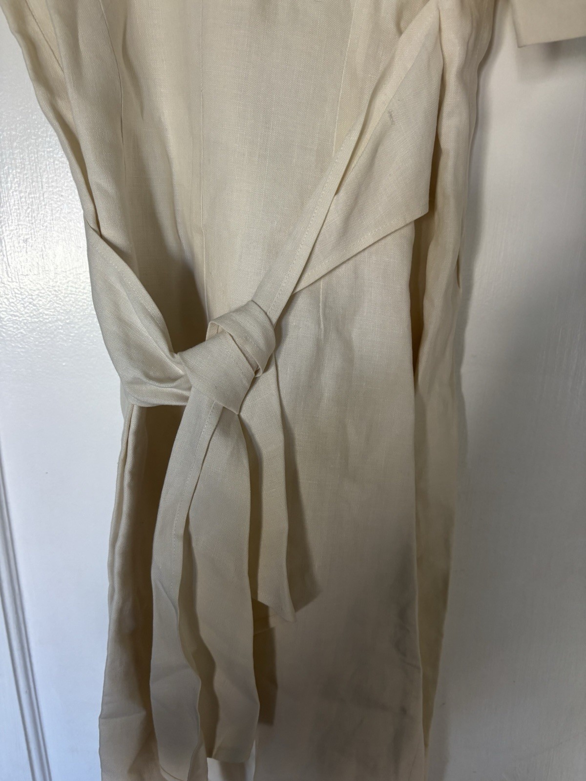 Mathilde J. Rondinau(d) Beige Solid Linen V-Neck Wrap Tie Short Sleeve Midi 36