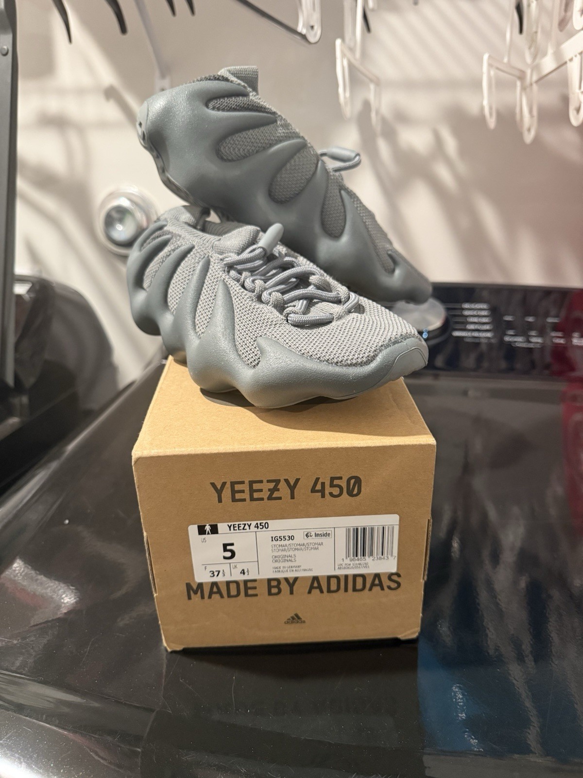 Adidas Kids Yeezy 450 Stone Marine Gray Low Top Lace-Up Knit Sneakers IG5530