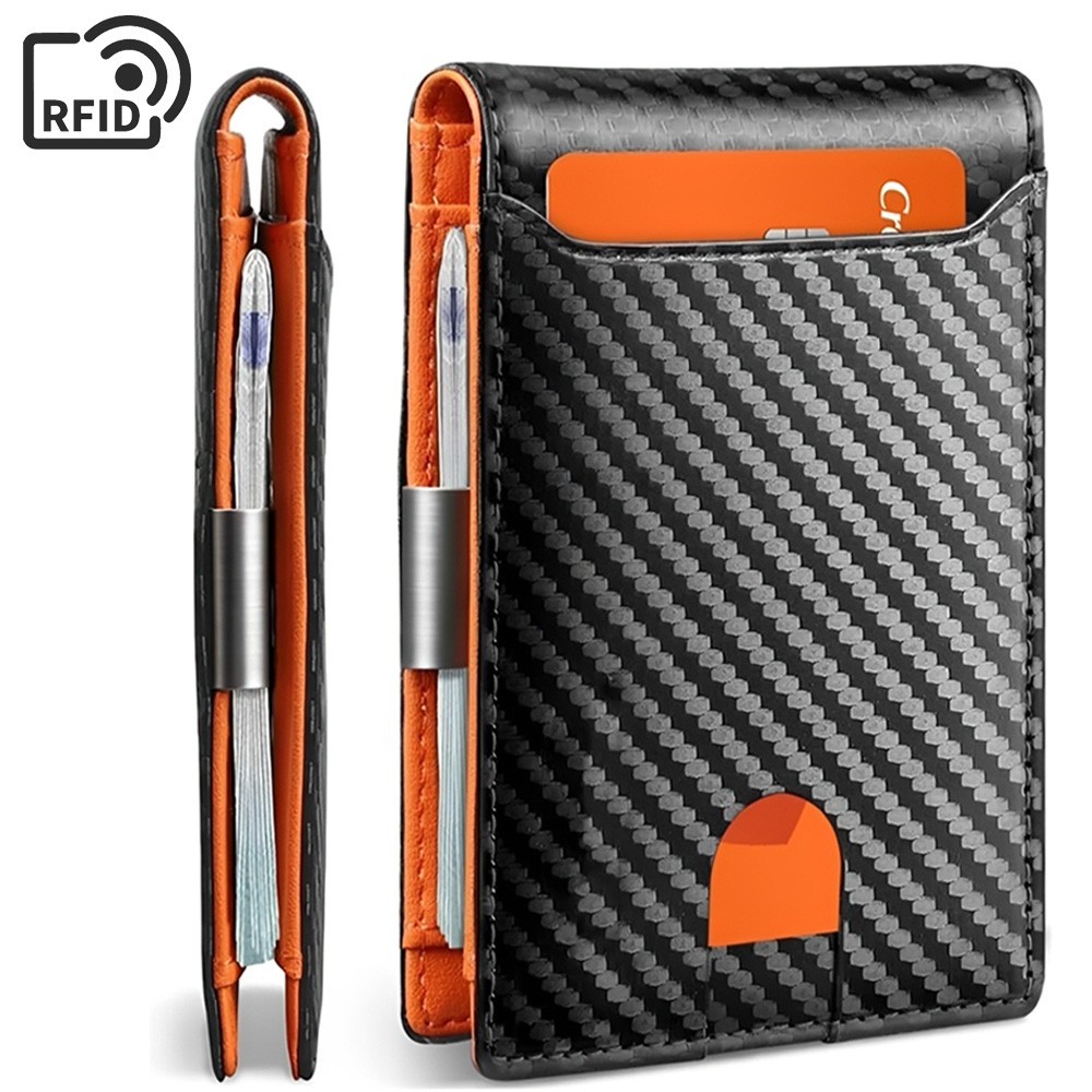 Men’s Slim PopUp Bifold Carbon Fiber Wallet, RFID Blocking, Money Clip, Men Gift