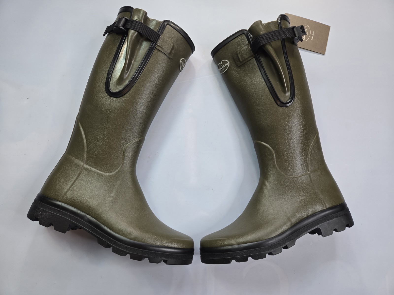 LE CHAMEAU VIERZON TARTAN JERSEY LINED MEN’S DARK GREEN WELLINGTON BOOTS