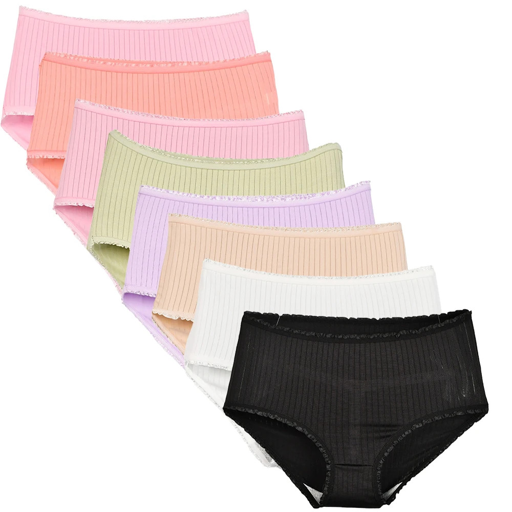 High Waist Cotton Panties Plus Size Women Full Coverage Breathable 8 Pcs