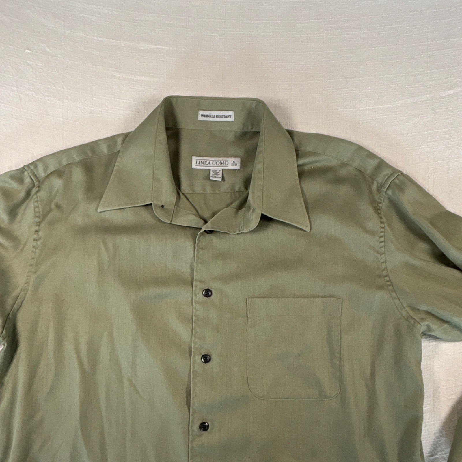 Linea Uomo Wrinkle Resistant Solid Green Dress Shirt 16 32/33 Classic Fit