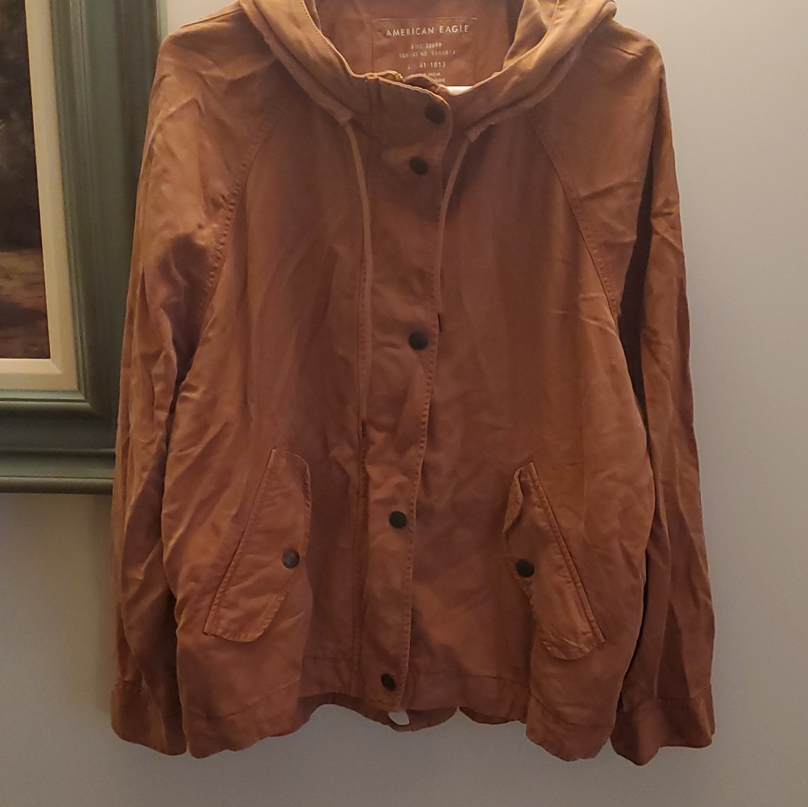 American Eagle Unisex Brown Hooded Parka Jacket Mid-Length Full Zip Pockets L