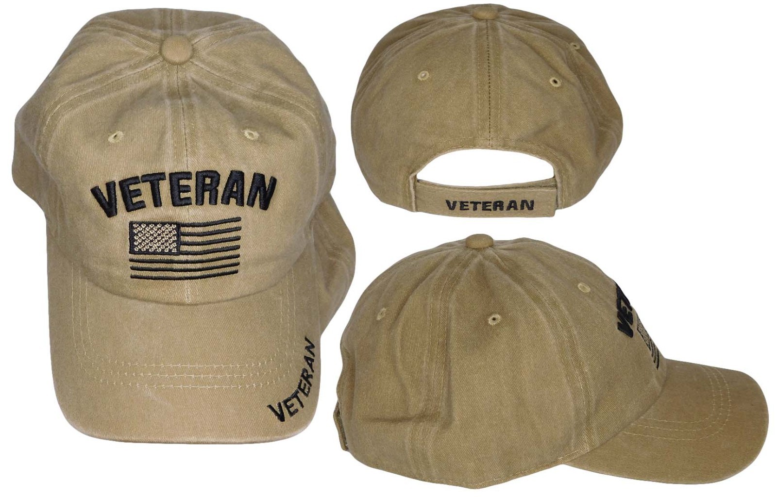 Veteran USA Flag Khaki Beige Cotton Premium Quality Embroidered Cap Hat CAP484K