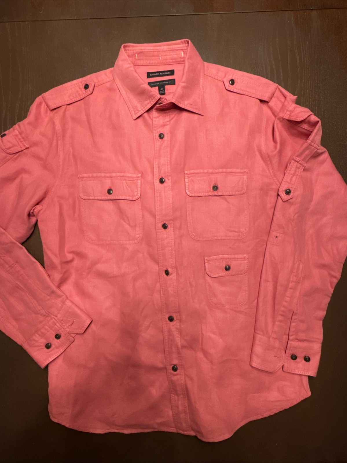 Banana Republic Utility Shirt Mens Medium Reissue Bombay Soft-Wash Salmon