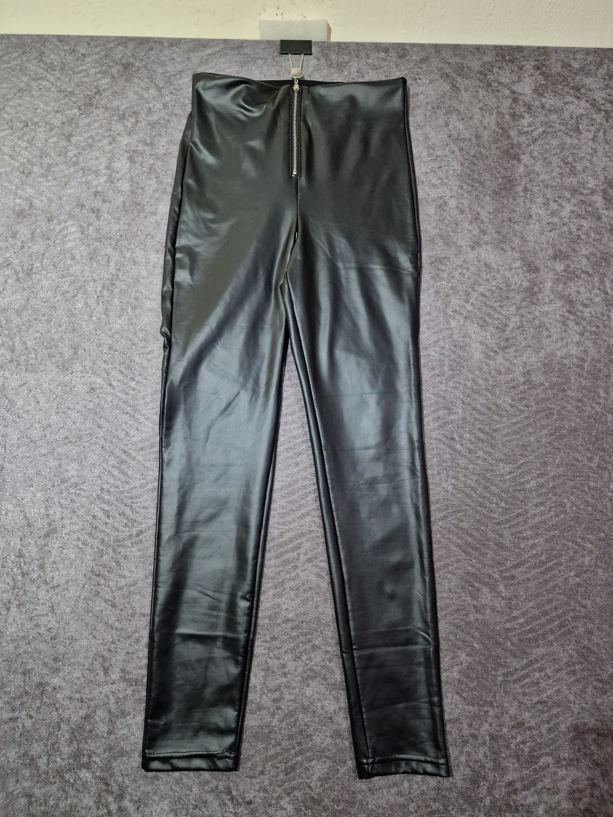 sexy black Faux Leather Leggings Women High waisted front zipper skinny pants