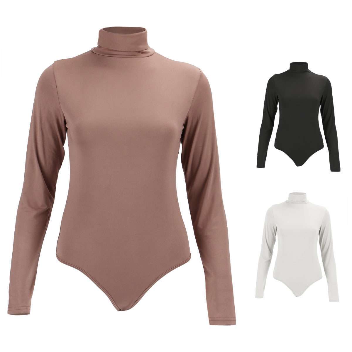 Women Plain High Roll Turtle Neck Bodysuit Long Sleeve Leotard Charm Tops S L XL