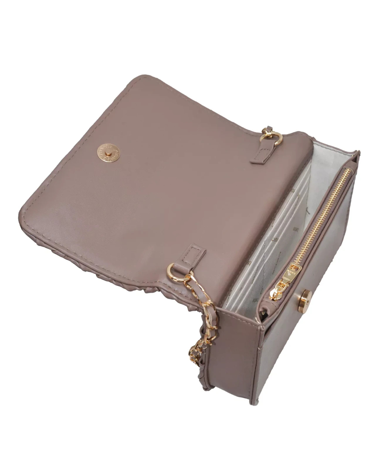 Brand New bebe Luca Crossbody Purse Woven Faux Leather Taupe Chain Strap