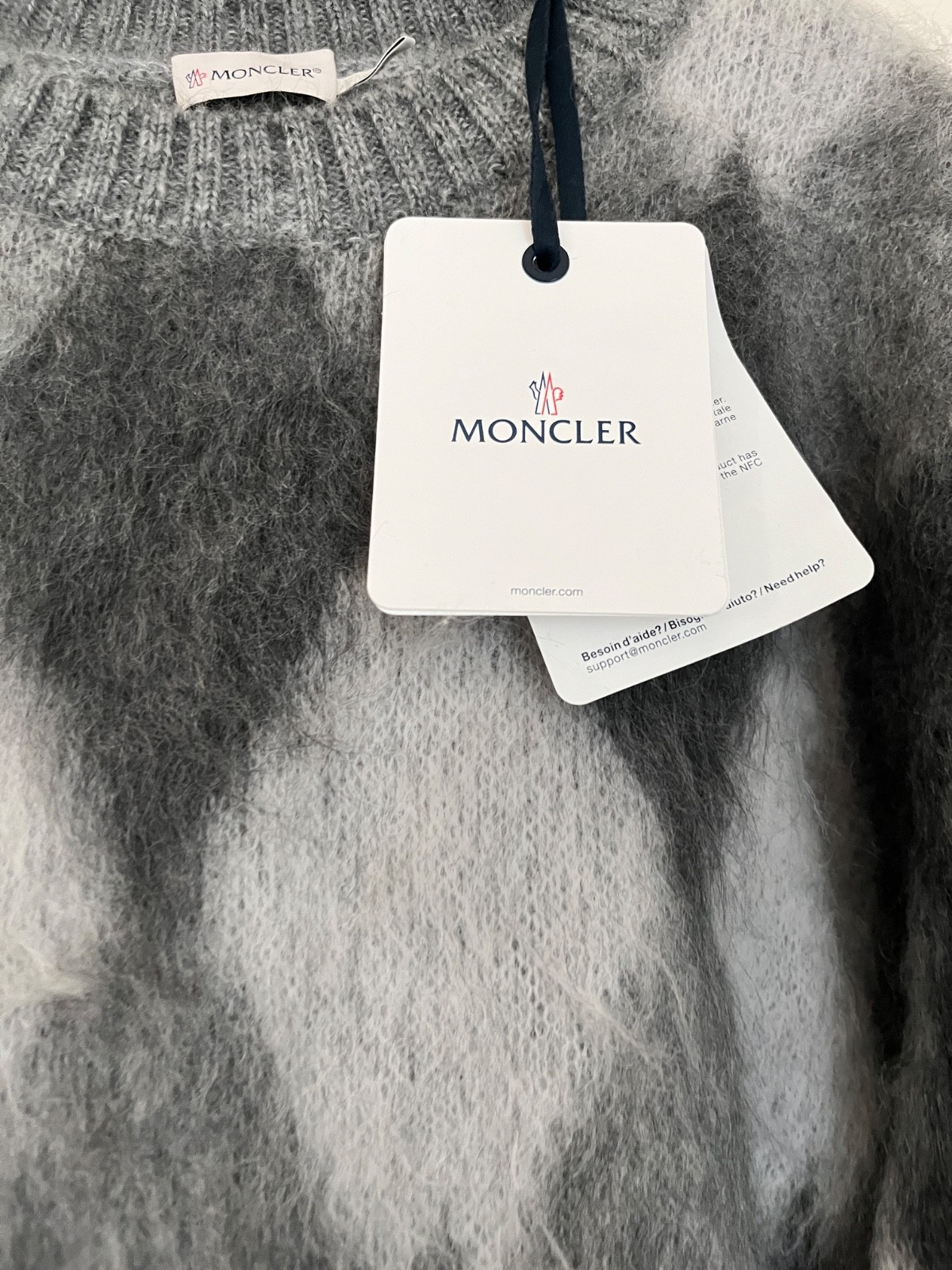 Moncler Argyle Crewneck Sweater Mohair Gray Sz L $1100 New NWT Made in Italy