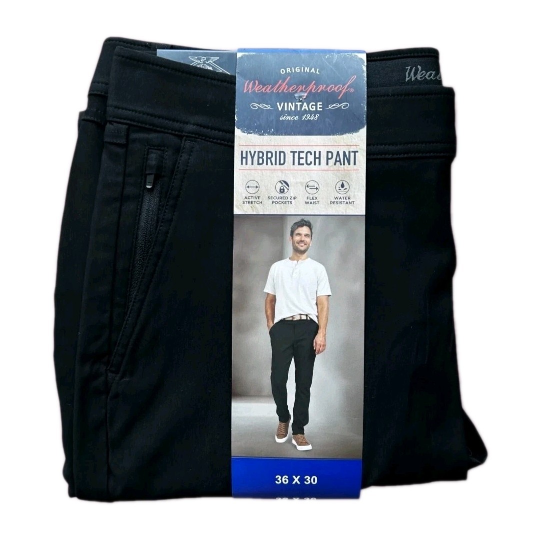 Weatherproof Men’s Hybrid Tech Pant Black Size 36×30 Tapered Leg Zip Pocket