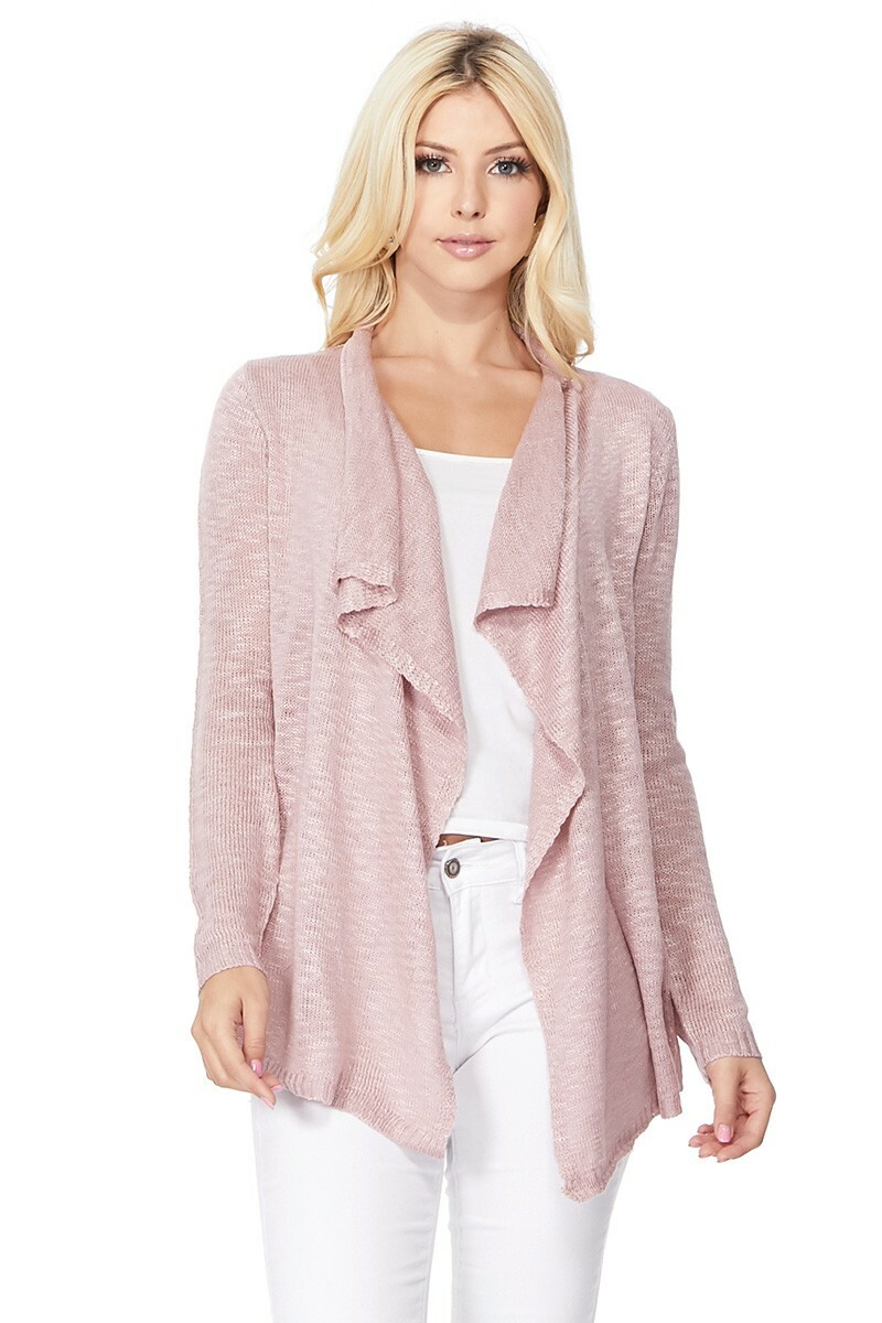 YEMAK Women’s Long Sleeve Sheer Slub Open Front Casual Cardigan Sweater MK8080