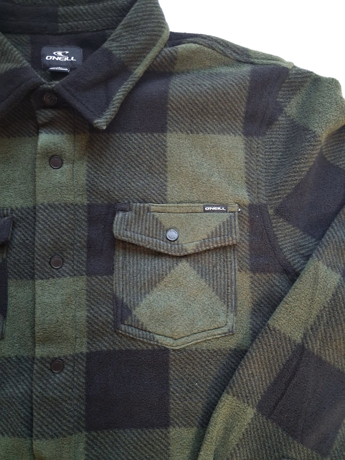 O’Neill Men’s Large Olive Green Plaid Fleece Flannel Long Sleeve Button Shirt