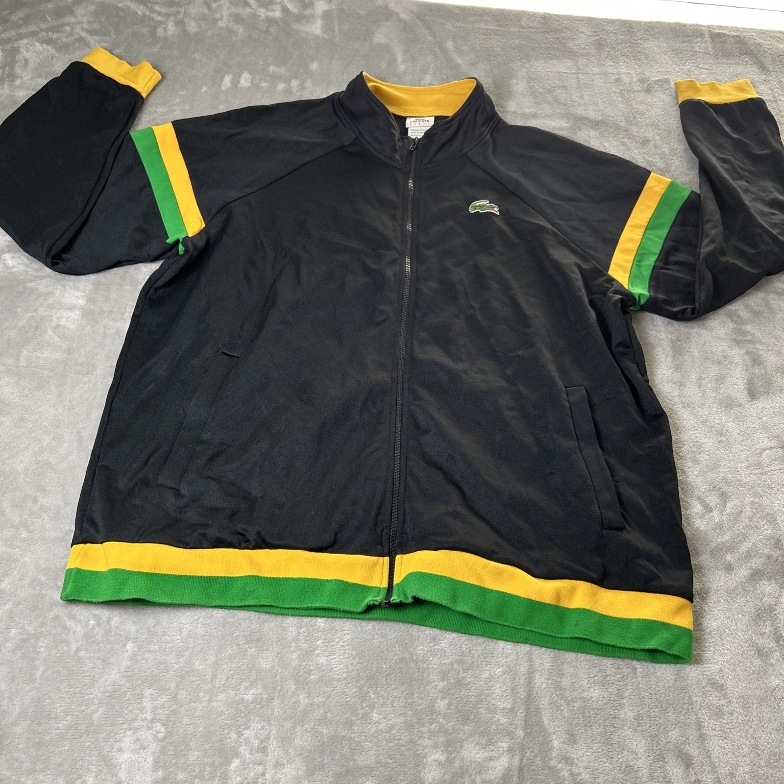 Lacoste Track Jacket Mens 3XL 9 Black Jamaica Rasta Zip Colorblock Big Croc READ