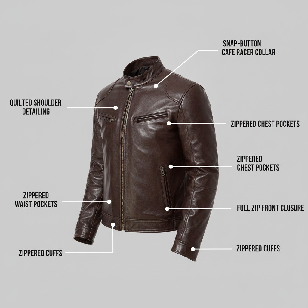 Men’s Brown Sheepskin Leather Jacket Cafe Racer Biker Real Soft Motorcycle Coat