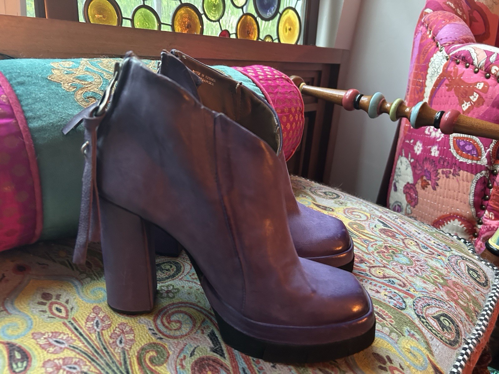A.S.98 Women’s Purple Leather Platform Ankle Boots Round Toe Zip 8.5