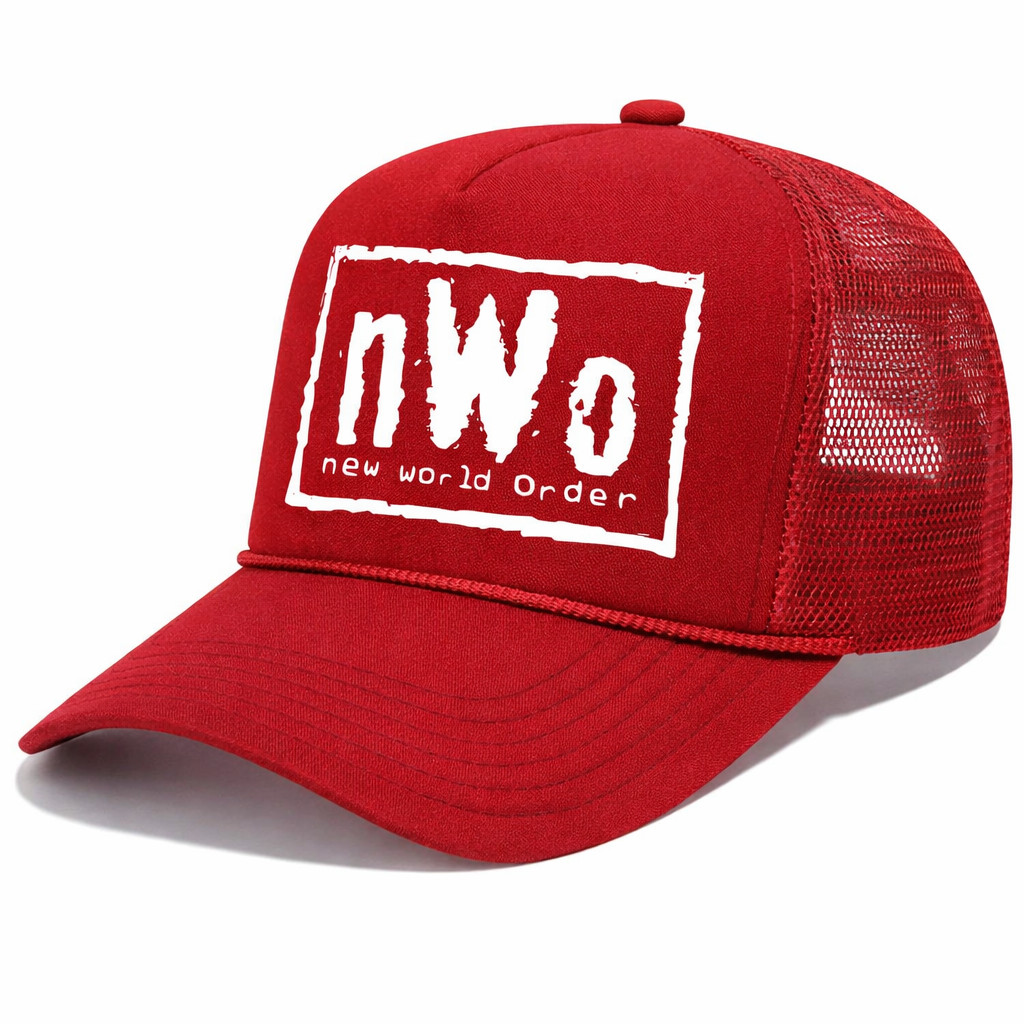 NEW WORLD ORDER NWO RED HAT 5 PANEL HIGH CROWN FOAM TRUCKER SNAPBACK