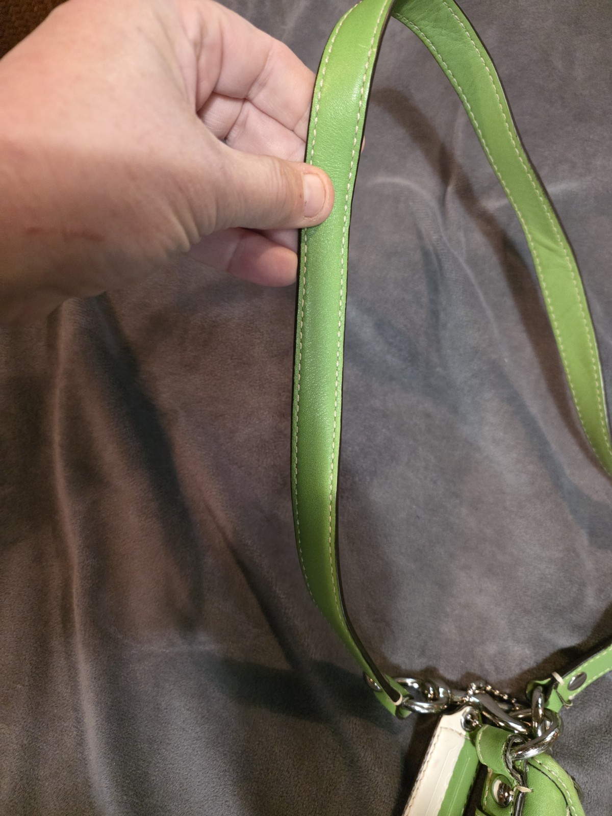 Vintage Coach Heritage Stripe hobo bag in a lime green & white signature canvas