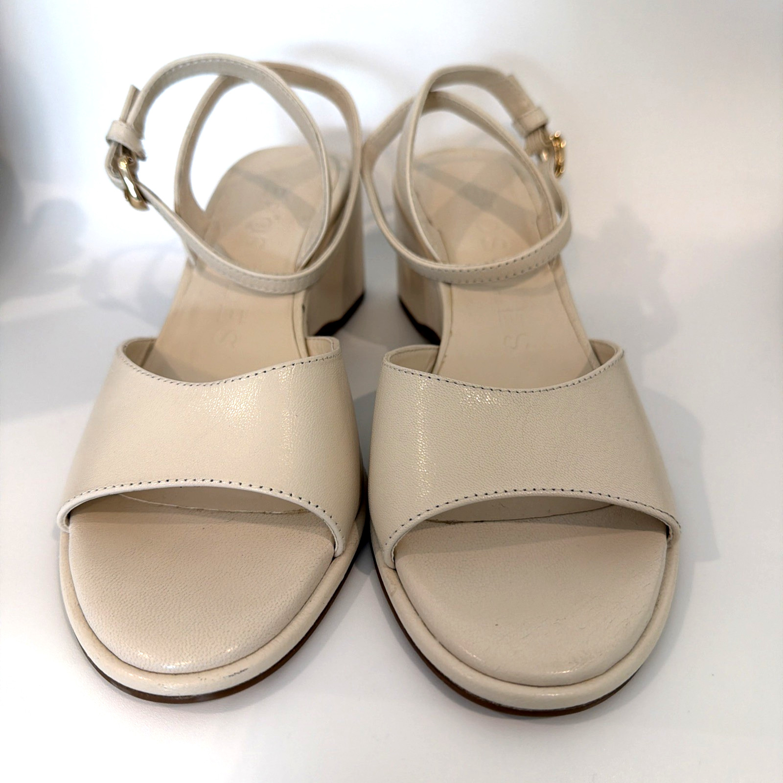 Aerosoles Sz 8 M Nixon Cream Leather Sandals Wedge Strappy Comfort Dressy NWOB