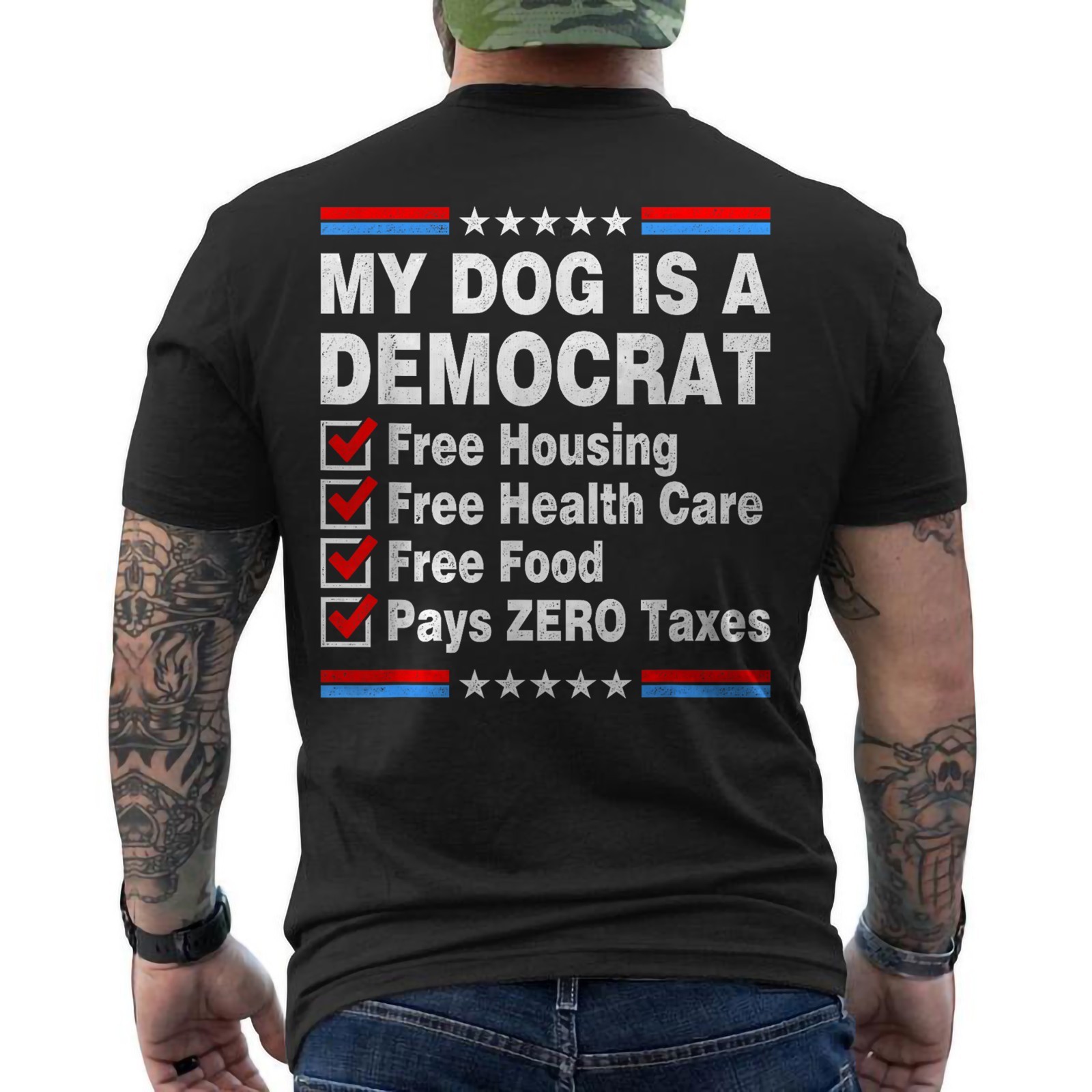 My Dog is A Democrat Free Housing Humor Tee Funny ON BACK T-Shirt