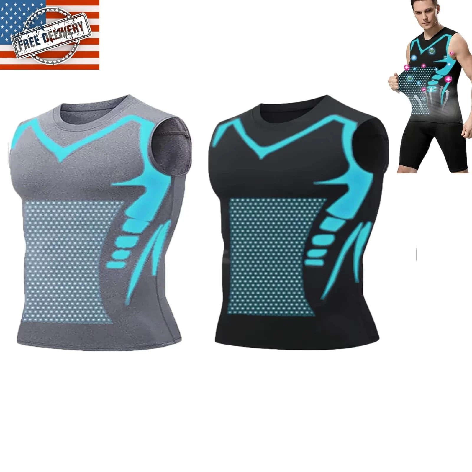 Men Compression Shirt Version Ionic Shaping Sleeveless Vest Sport Tank Top S-2XL