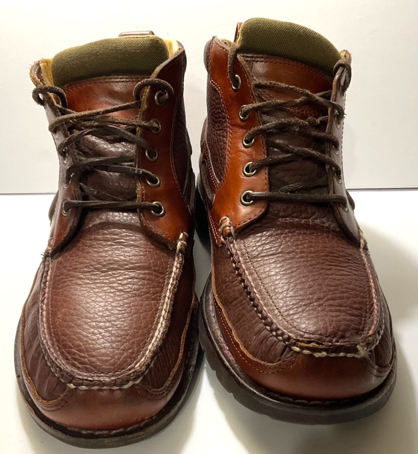 LL Bean Allagash Bison Leather Chukka Boots Mens 10.5 D Handsewn Moc Toe Brown